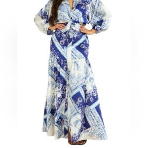 MARCIANO Future Fantasy High Waist Maxi Skirt Blue White Floral~Slit~size 0